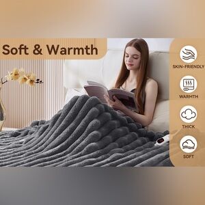 Heated Throw Blanket, Faux Fur Cozy Heating Blanket with Overheat Protection